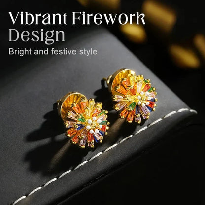 Distinctive Colorful Firework Stud Earrings – Cubic Zirconia, 18K