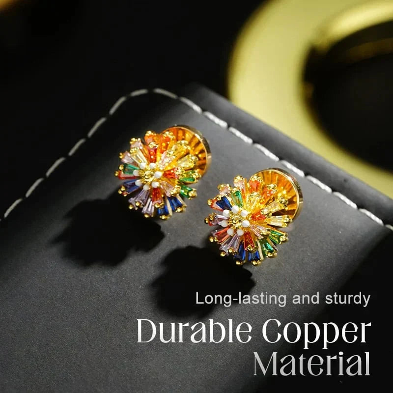 Distinctive Colorful Firework Stud Earrings – Cubic Zirconia, 18K