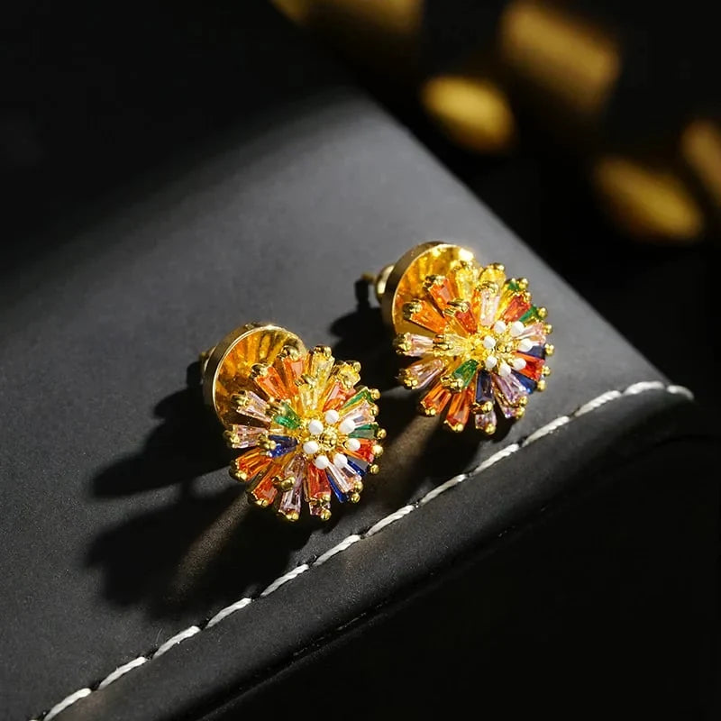 Distinctive Colorful Firework Stud Earrings – Cubic Zirconia, 18K