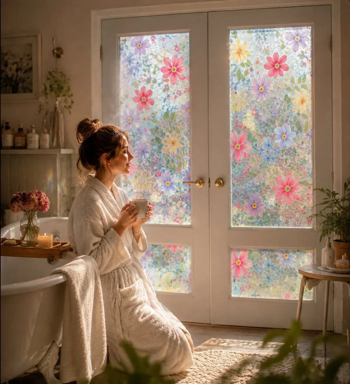 Decorative Colorful flowers, dazzling sunlight, double-sided visible