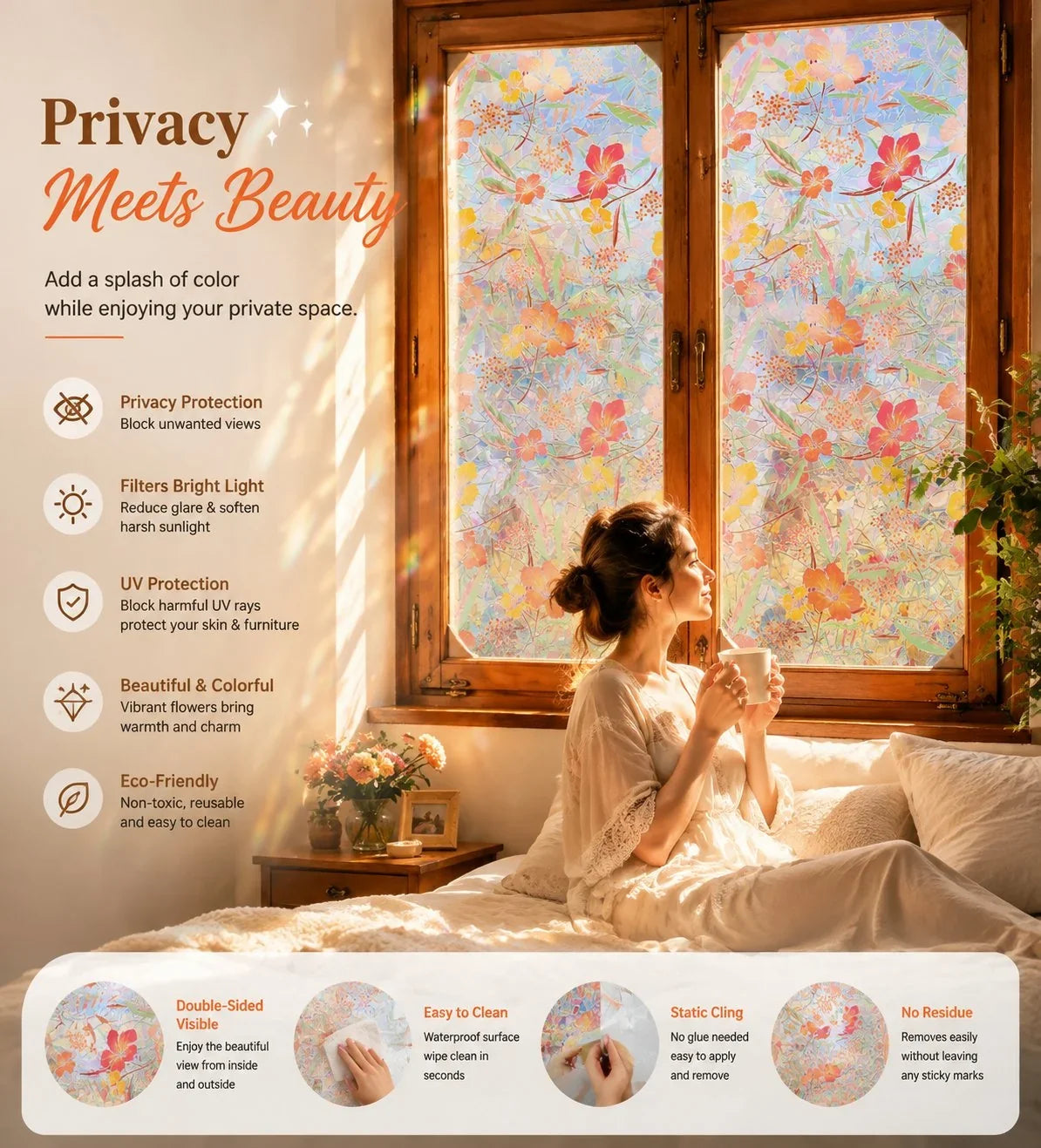 Decorative Colorful flowers, dazzling sunlight, double-sided visible