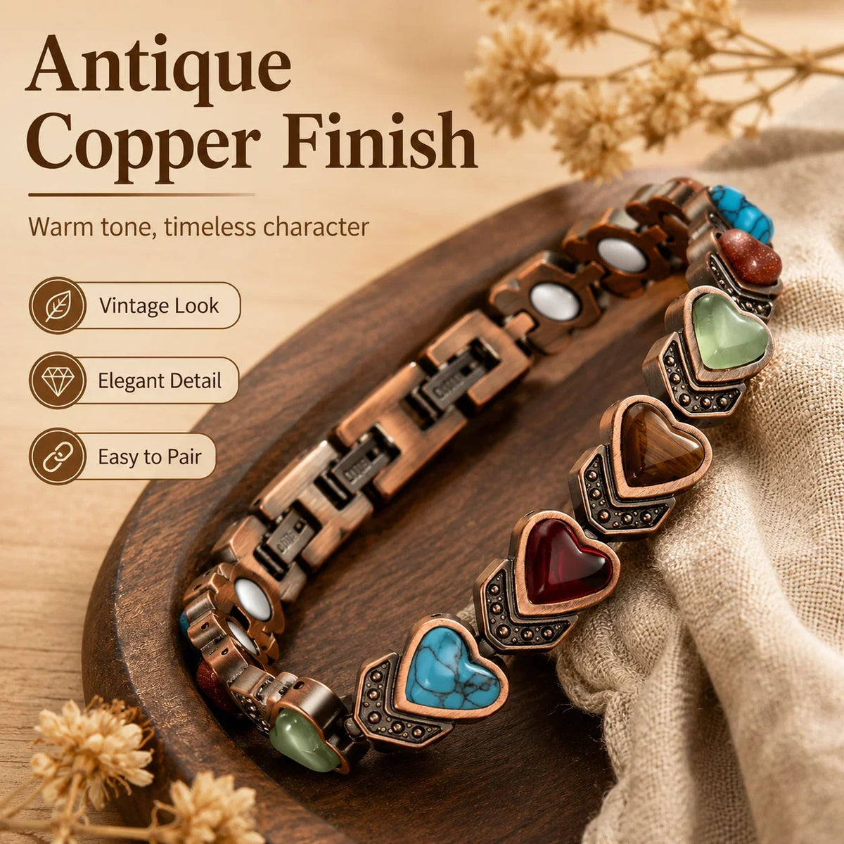 Distinctive Copper Bracelet for Women, Pure Copper Magnetic