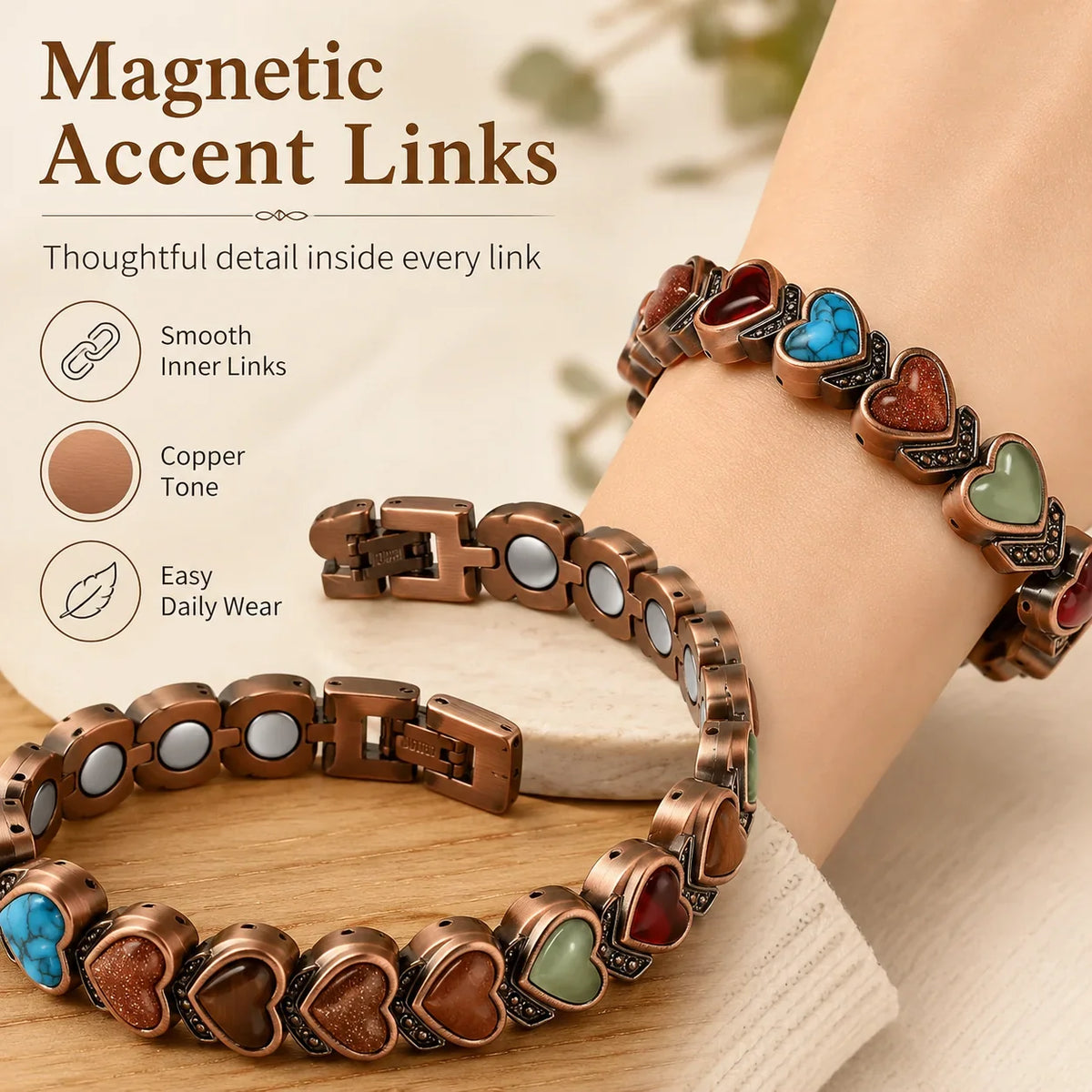 Distinctive Copper Bracelet for Women, Pure Copper Magnetic