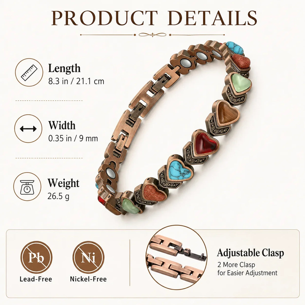 Distinctive Copper Bracelet for Women, Pure Copper Magnetic