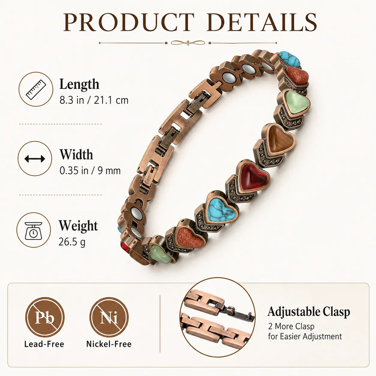 Distinctive Copper Bracelet for Women, Pure Copper Magnetic