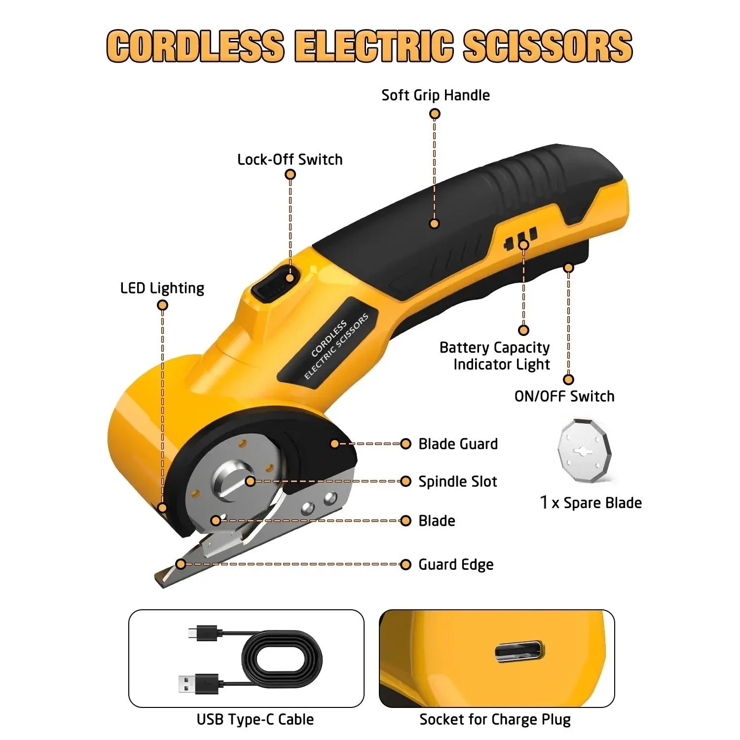 Decorative Cordless Electric Scissors 4V – Rechargeable Heavy Duty