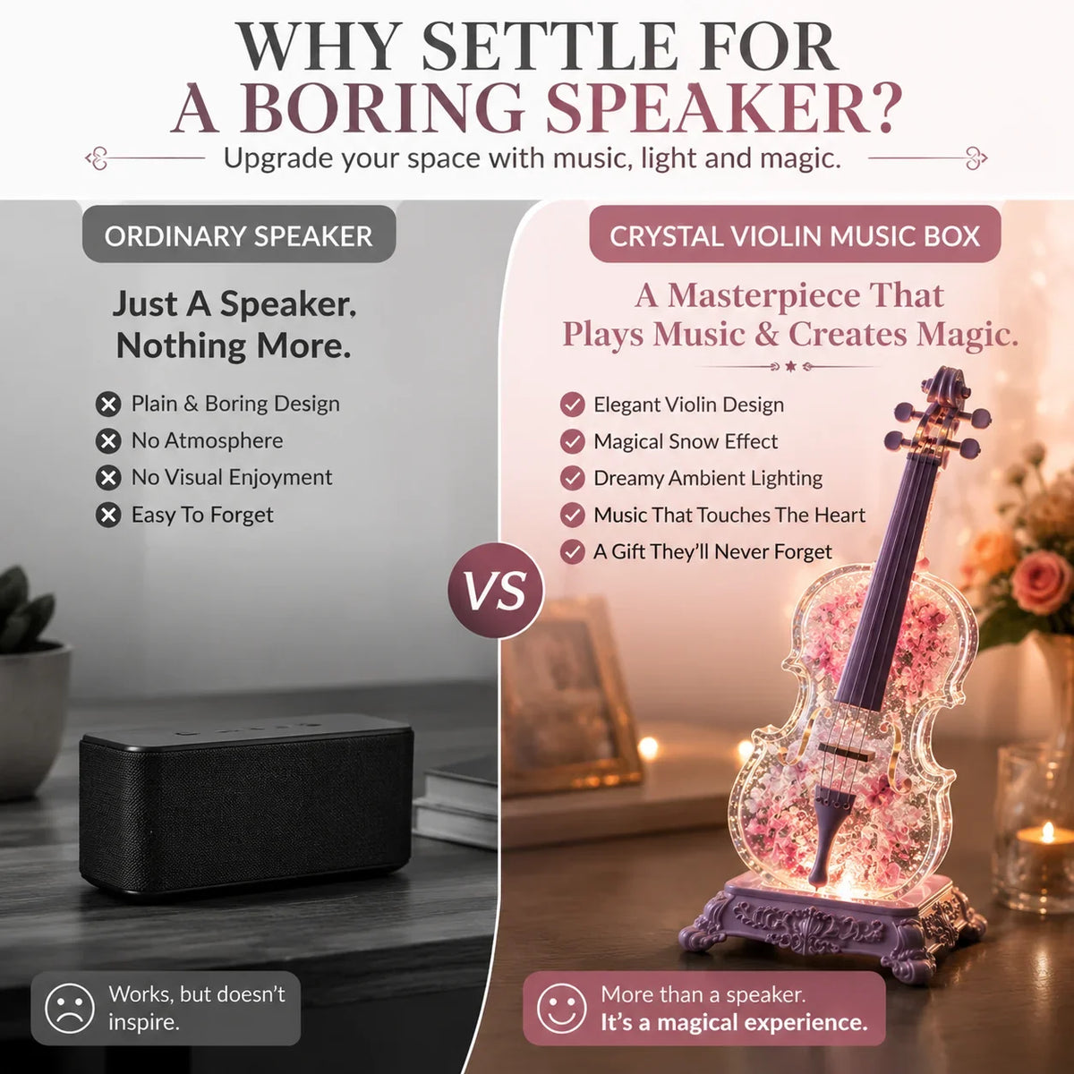 Decorative Crystal Violin Music Box – Bluetooth Speaker With Dream