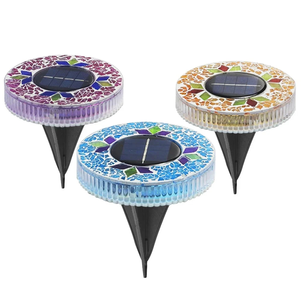 4-Pack Solar Mosaic Disc Lights for Outdoor Paths and Gardens