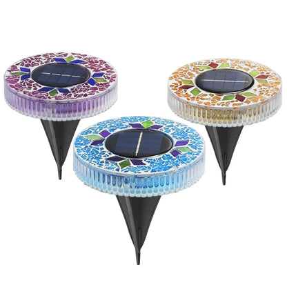 4-Pack Solar Mosaic Disc Lights for Outdoor Paths and Gardens