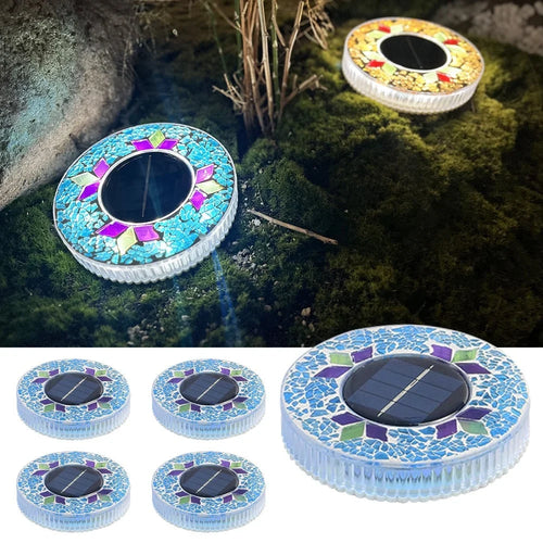 4-Pack Solar Mosaic Disc Lights for Outdoor Paths and Gardens