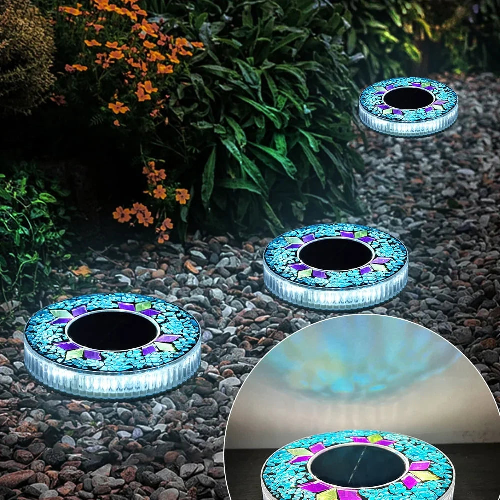 4-Pack Solar Mosaic Disc Lights for Outdoor Paths and Gardens