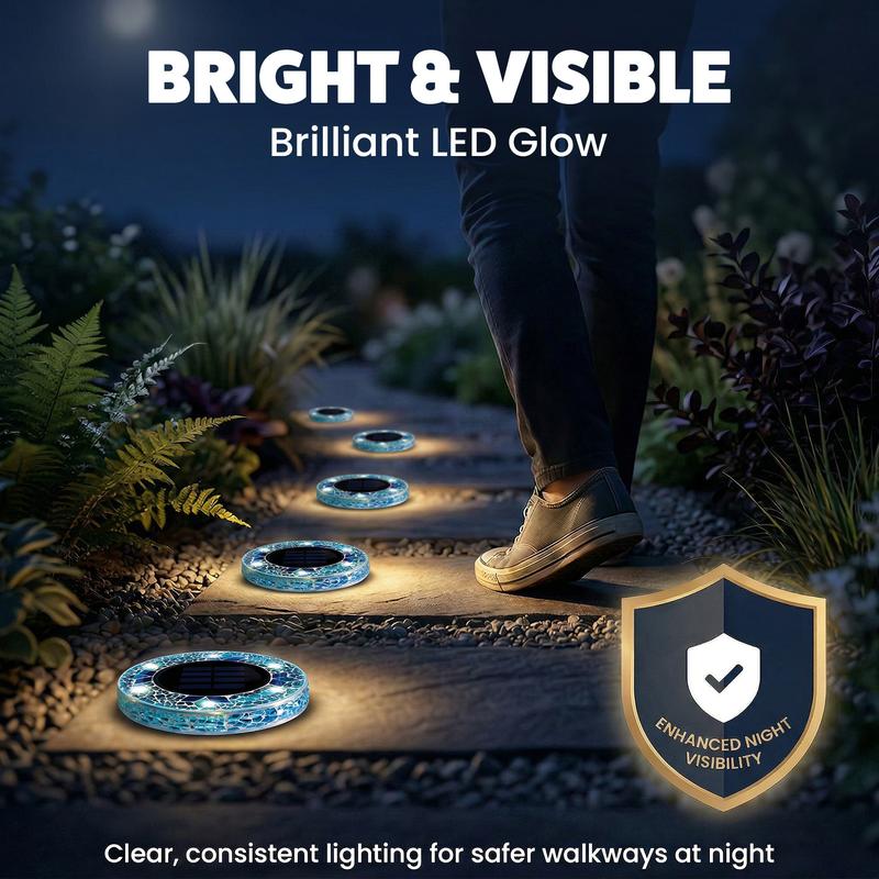 4-Pack Solar Mosaic Disc Lights for Outdoor Paths and Gardens
