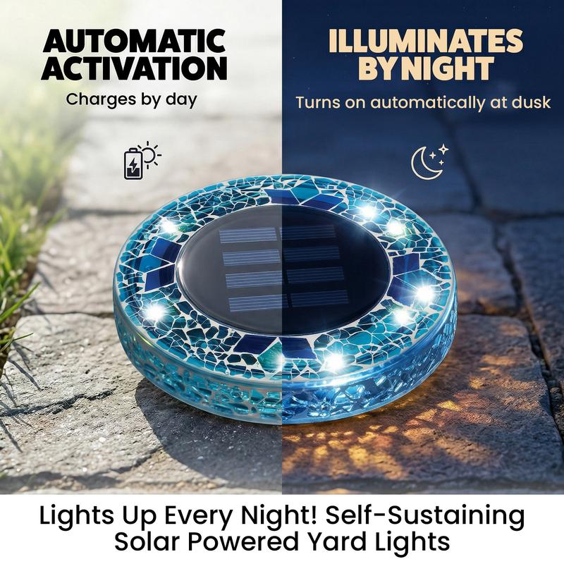 4-Pack Solar Mosaic Disc Lights for Outdoor Paths and Gardens