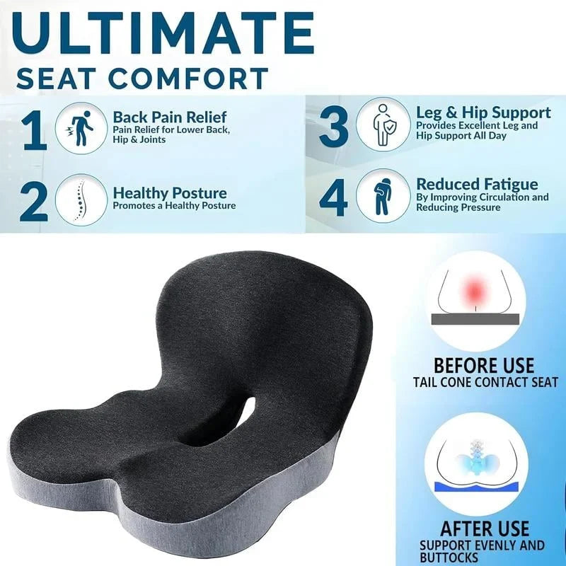 Vehicle-Ready Non-Slip Memory Foam Seat Cushion – Sciatica Relief