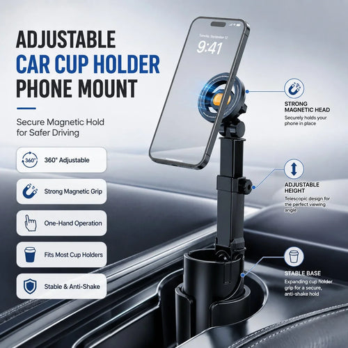Vehicle-Ready Car Cup Holder Phone Mount – 360° adjustable, strong