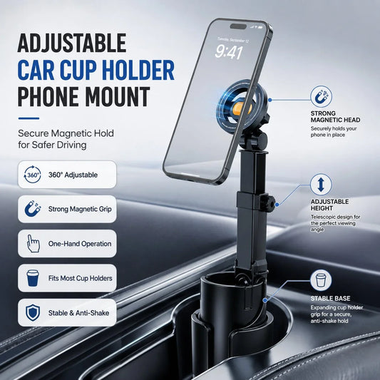 Vehicle-Ready Car Cup Holder Phone Mount – 360° adjustable, strong