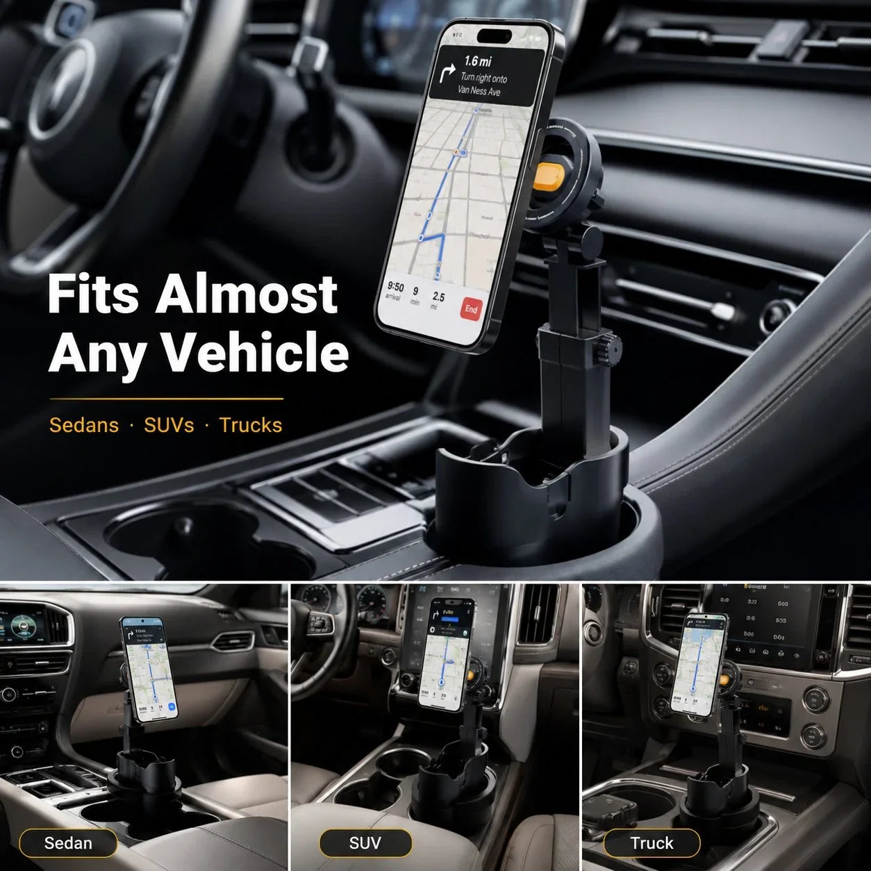Vehicle-Ready Car Cup Holder Phone Mount – 360° adjustable, strong