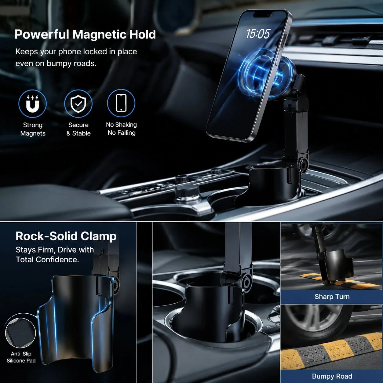 Vehicle-Ready Car Cup Holder Phone Mount – 360° adjustable, strong