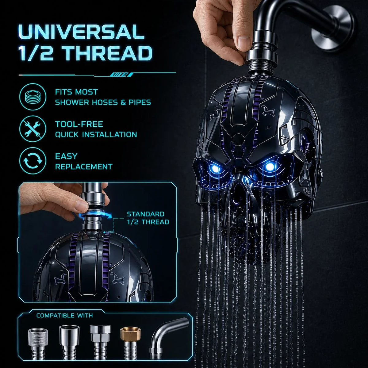 Purpose-Built Cyber Mecha Skull Color Changing LED Pressure Boost