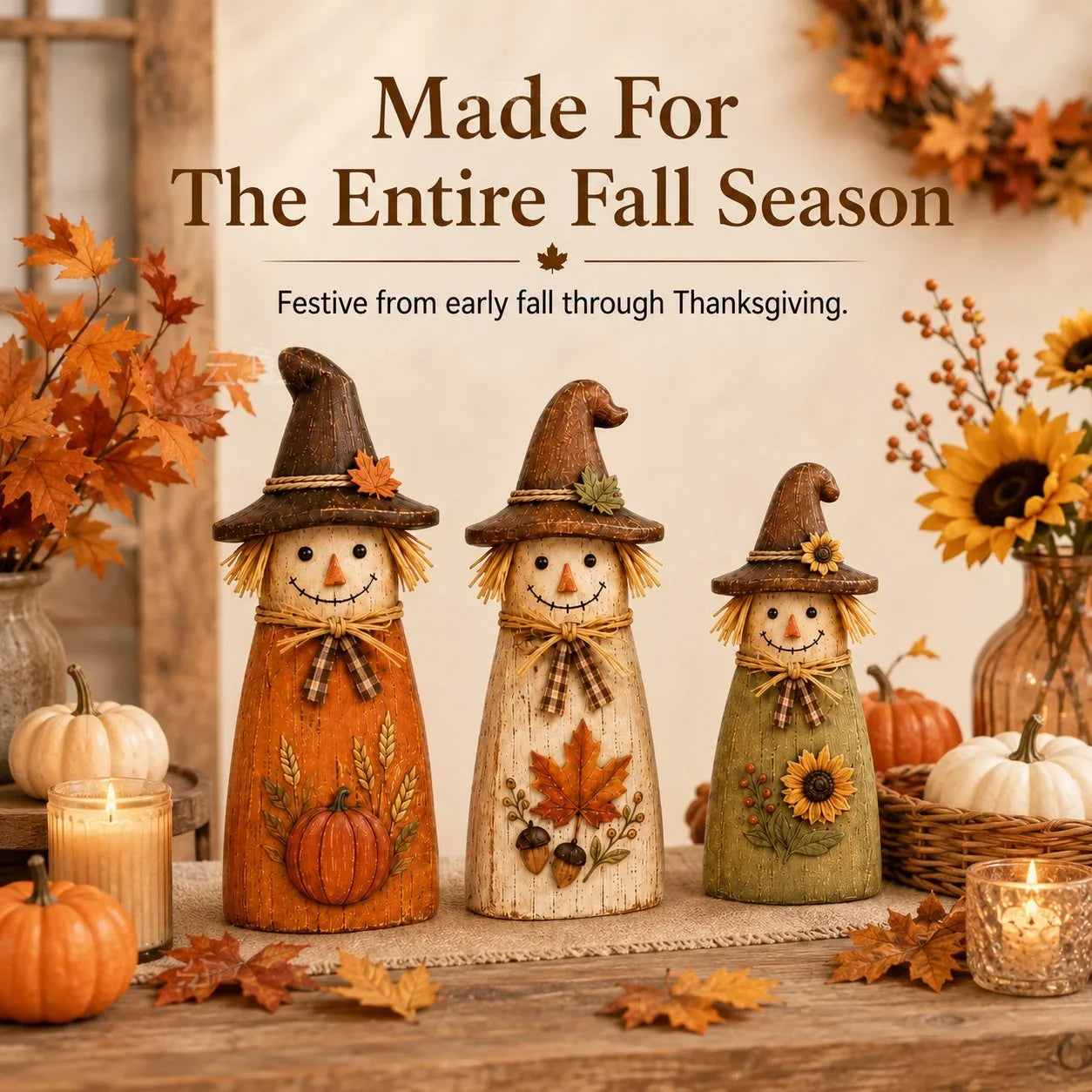 Vehicle-Ready Hand-Carved Vintage Scarecrow Fall Decor
