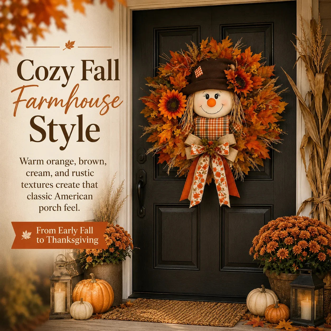 Vehicle-Ready Lighted Scarecrow Fall Wreath for Front