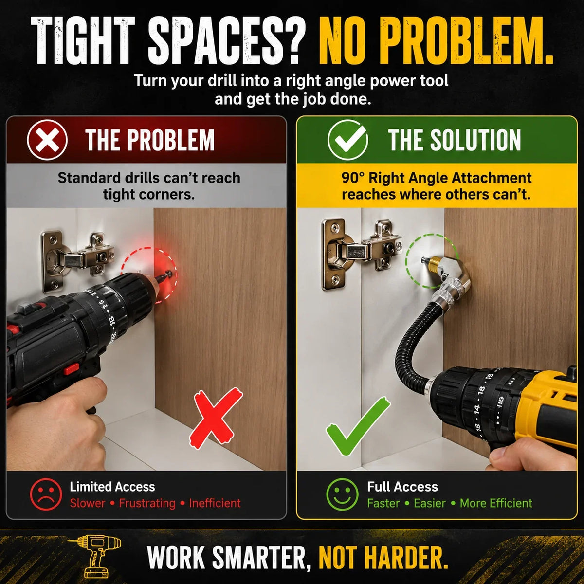 Purpose-Built Flexible 90° Right Angle Drill Attachment – Tight Space