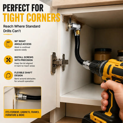 Purpose-Built Flexible 90° Right Angle Drill Attachment – Tight Space