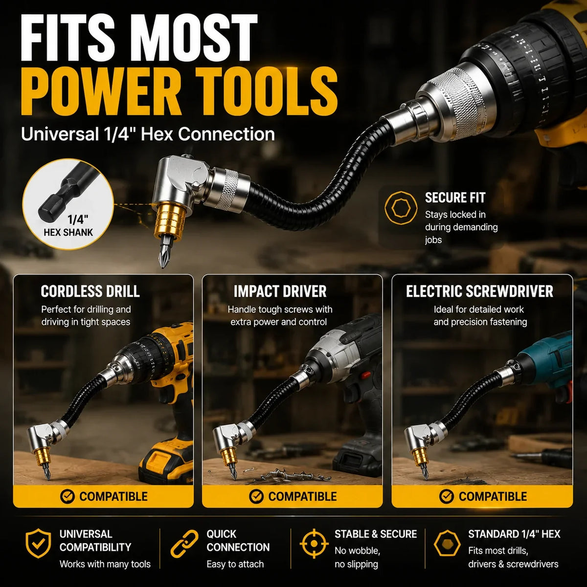 Purpose-Built Flexible 90° Right Angle Drill Attachment – Tight Space