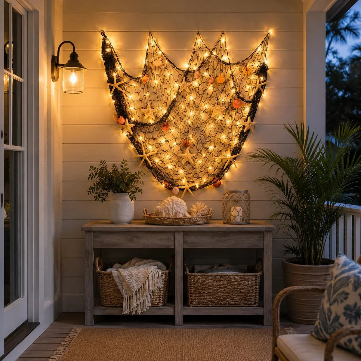 Decorative Coastal Fishing Net Wall Hanging with Fairy