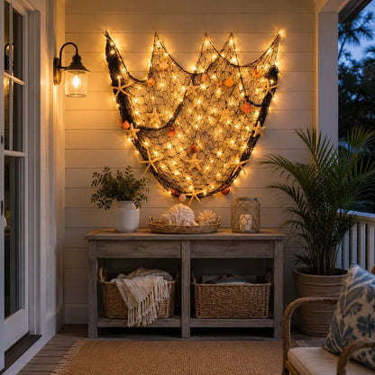 Decorative Coastal Fishing Net Wall Hanging with Fairy