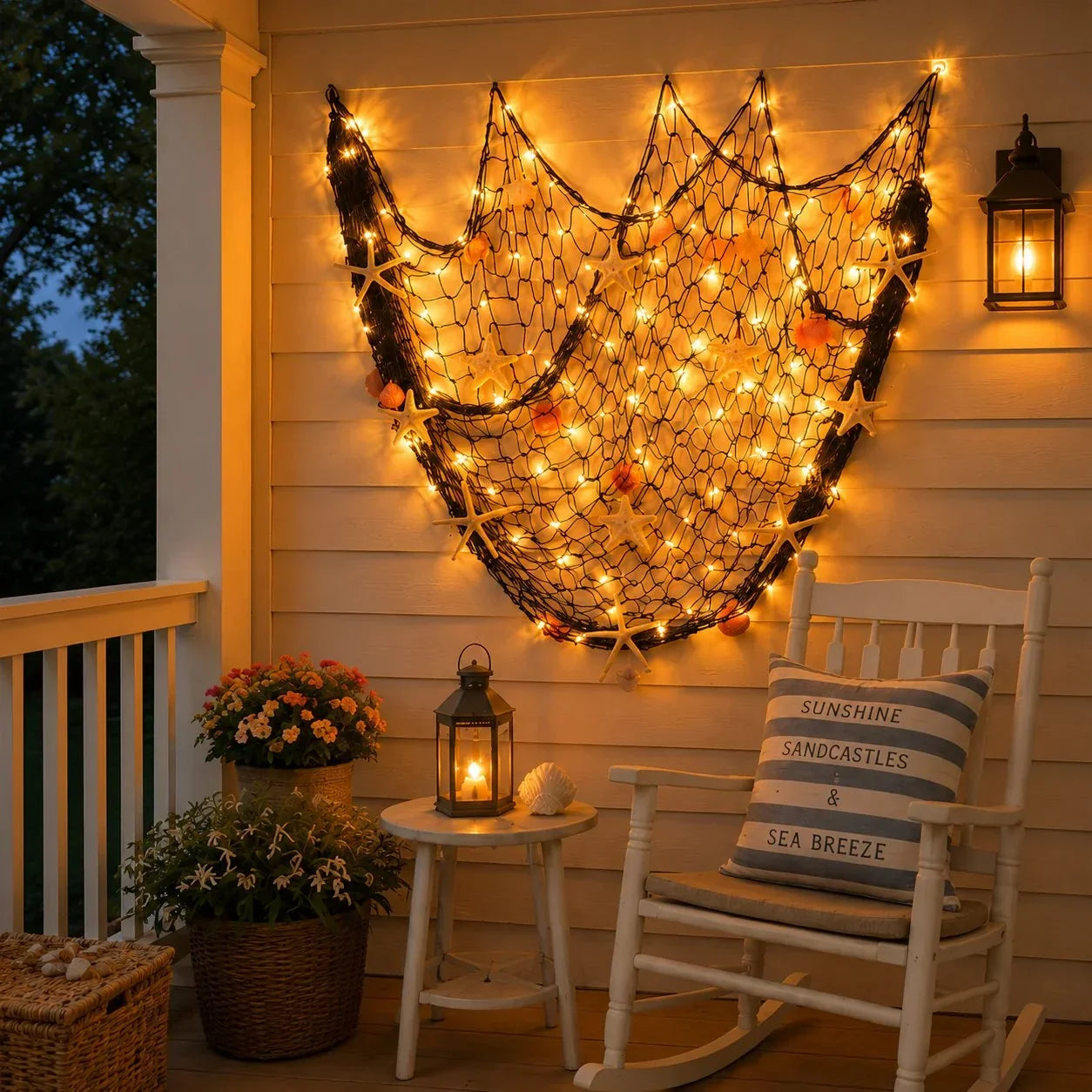 Decorative Coastal Fishing Net Wall Hanging with Fairy
