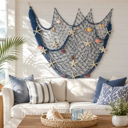 Decorative Coastal Fishing Net Wall Hanging with Fairy