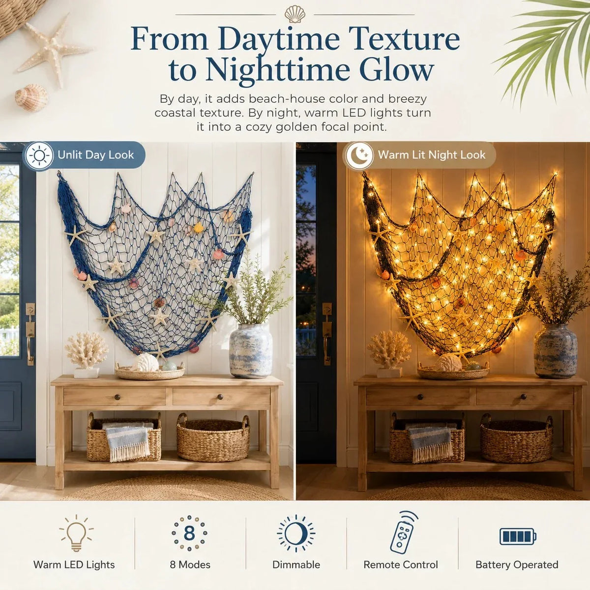 Decorative Coastal Fishing Net Wall Hanging with Fairy