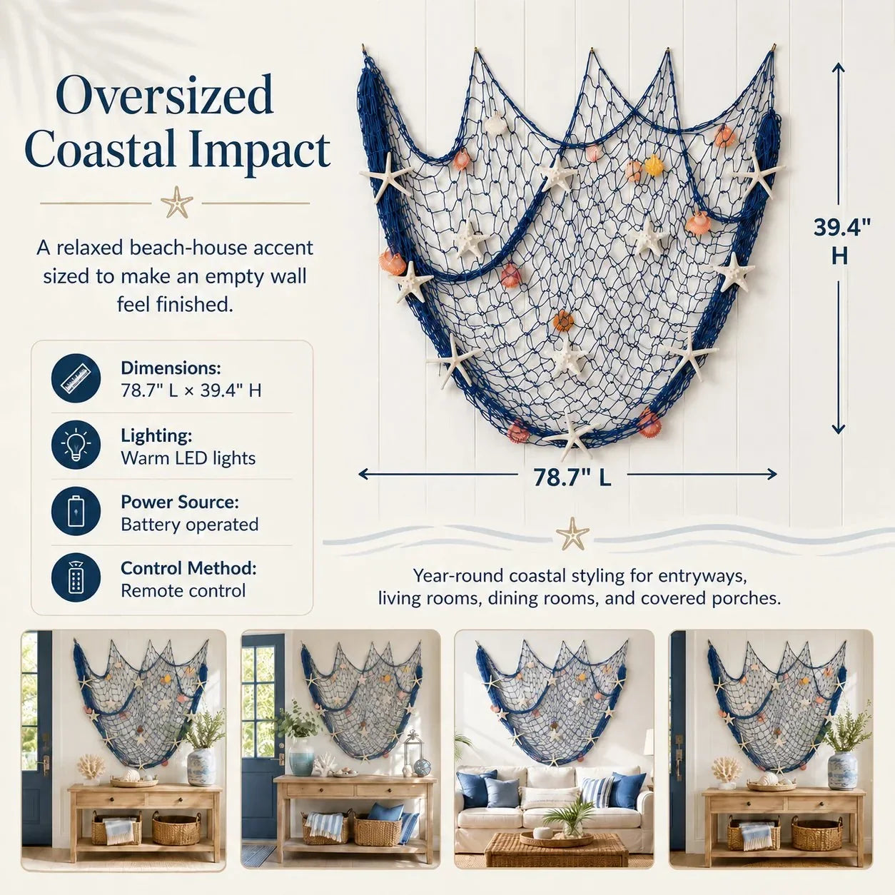 Decorative Coastal Fishing Net Wall Hanging with Fairy