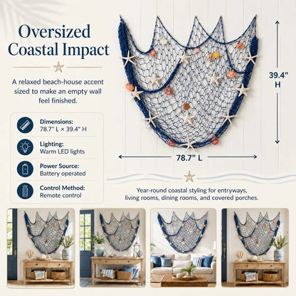 Decorative Coastal Fishing Net Wall Hanging with Fairy