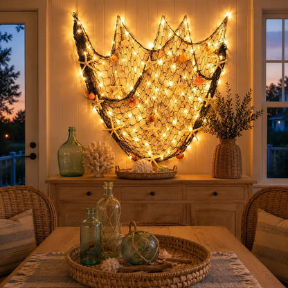 Decorative Coastal Fishing Net Wall Hanging with Fairy