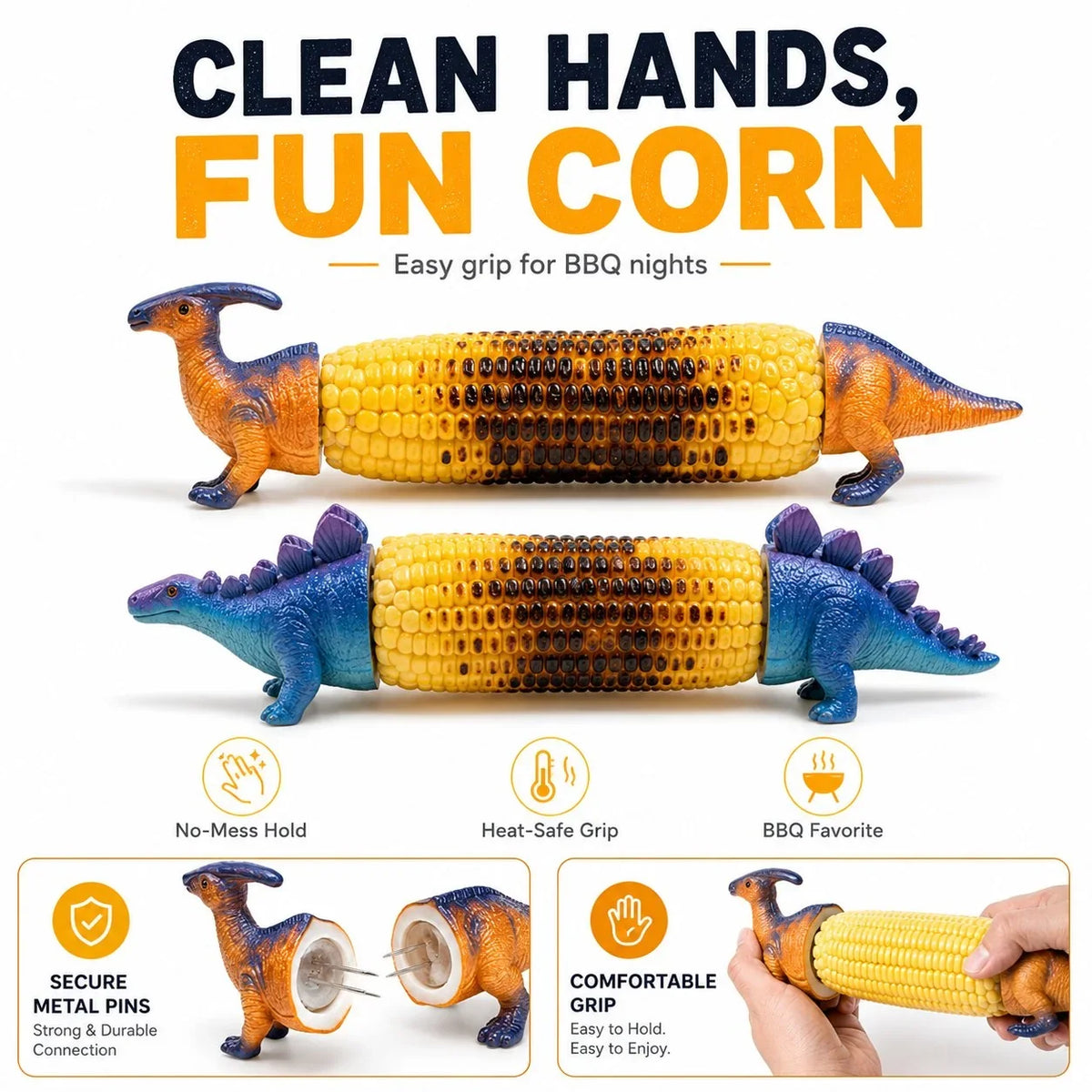 Space-Saving Dinosaur Corn Holders – Steel Prongs for Tidy Storage
