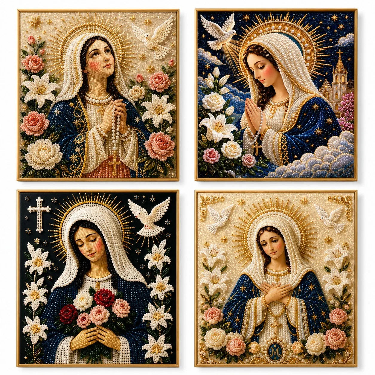 Purpose-Built Divine Pearl Bead Virgin Mary Icon – A Peaceful DIY