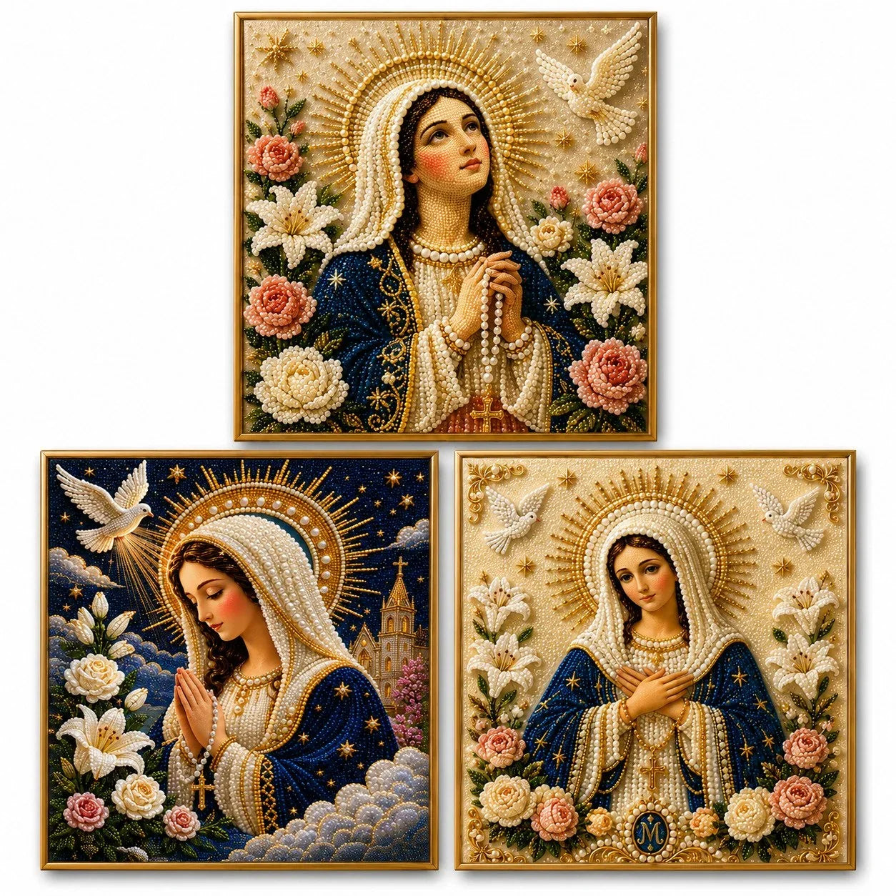 Purpose-Built Divine Pearl Bead Virgin Mary Icon – A Peaceful DIY