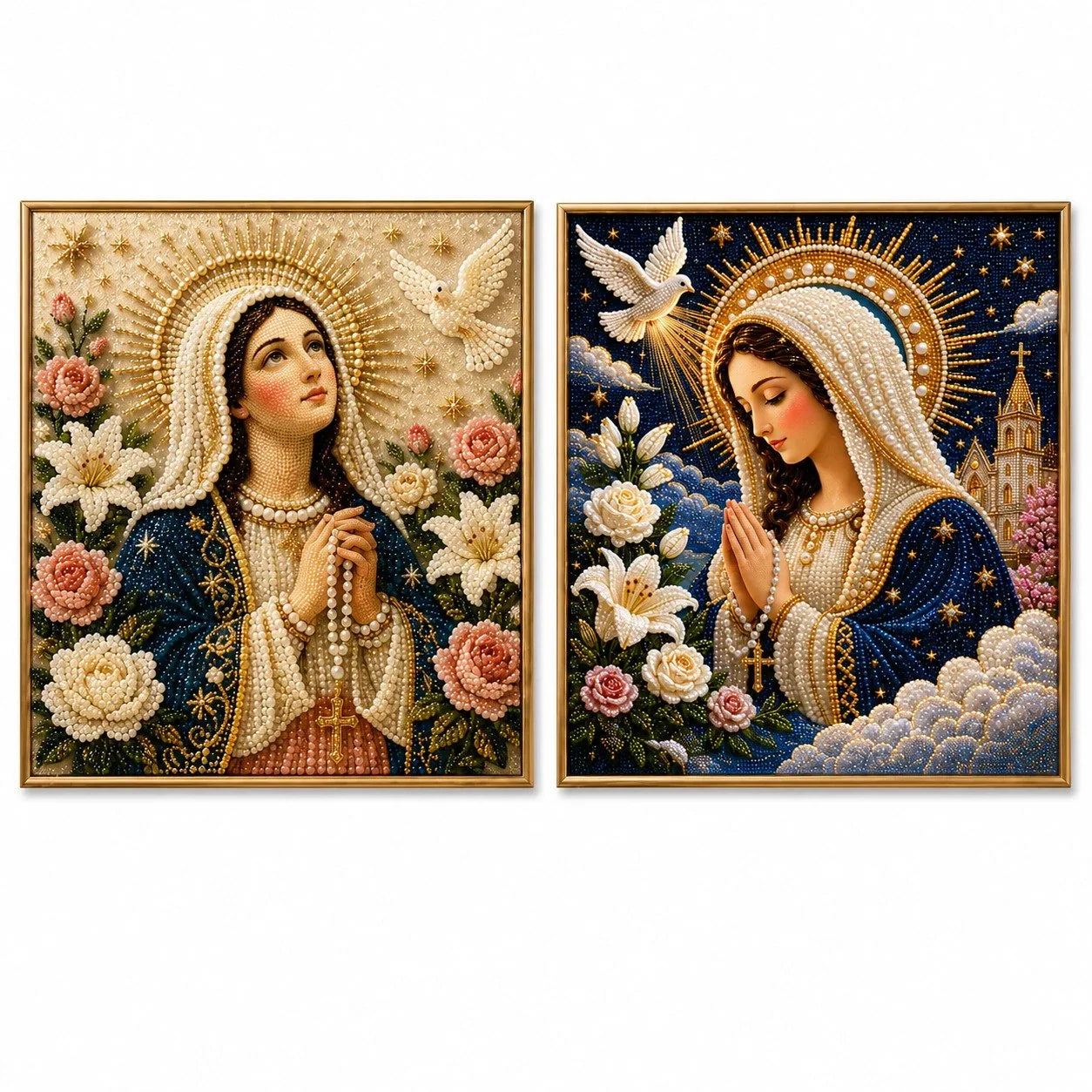 Purpose-Built Divine Pearl Bead Virgin Mary Icon – A Peaceful DIY