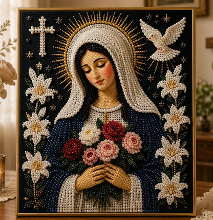 Purpose-Built Divine Pearl Bead Virgin Mary Icon – A Peaceful DIY