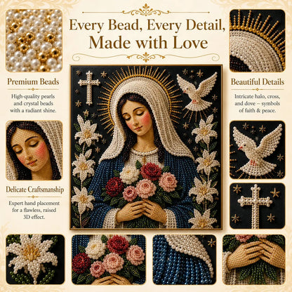 Purpose-Built Divine Pearl Bead Virgin Mary Icon – A Peaceful DIY
