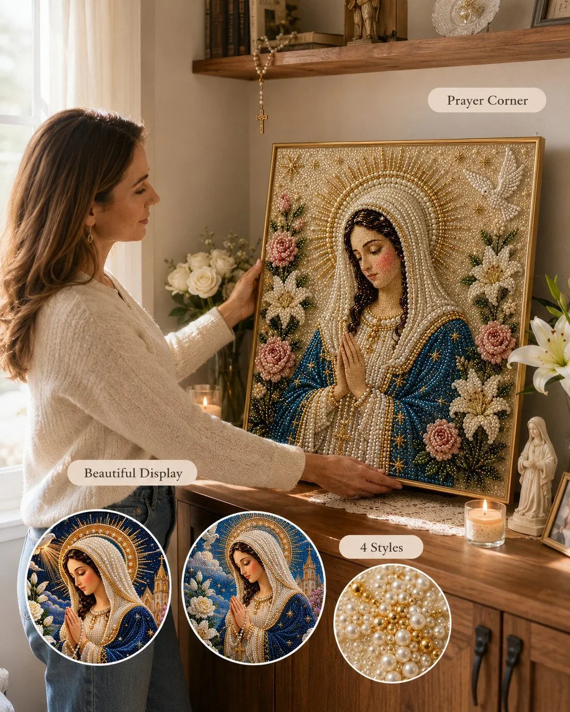 Purpose-Built Divine Pearl Bead Virgin Mary Icon – A Peaceful DIY