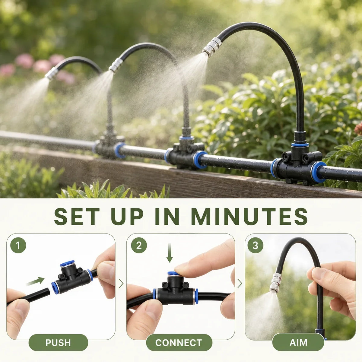 Adjustable 360° Mist-Line Watering System for Garden Plants