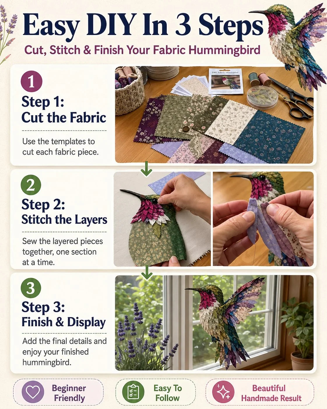 Hands-On Beginner Friendly 3D Patchwork Bird DIY Craft Kit – Create a