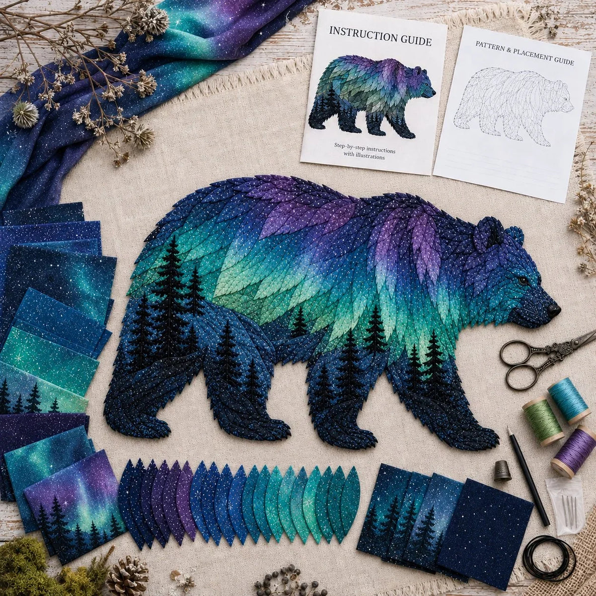 Northern Lights Animal Patchwork Set for Textile Crafting