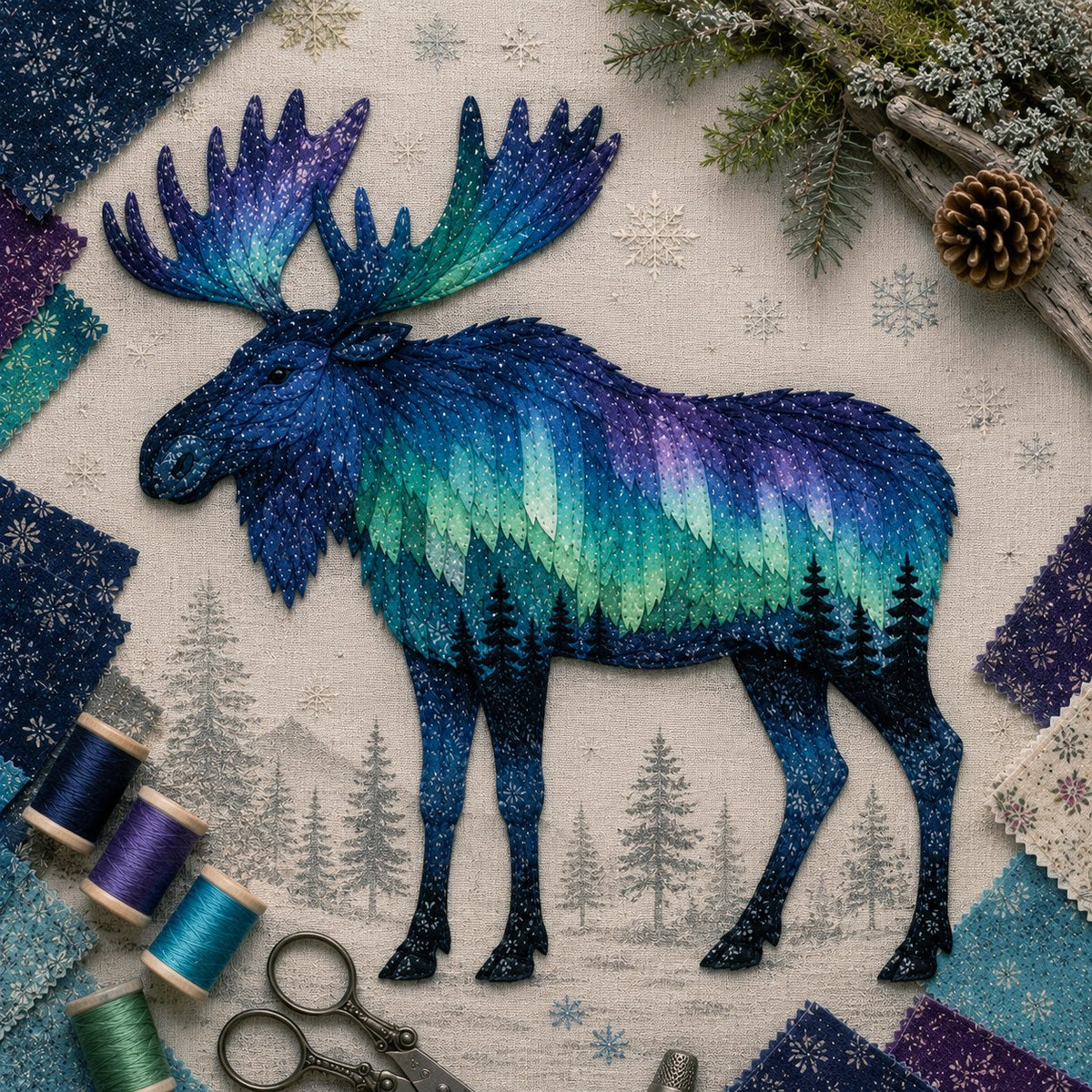 Northern Lights Animal Patchwork Set for Textile Crafting