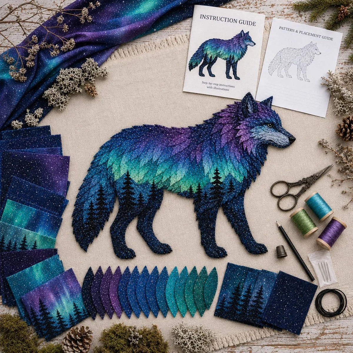 Northern Lights Animal Patchwork Set for Textile Crafting