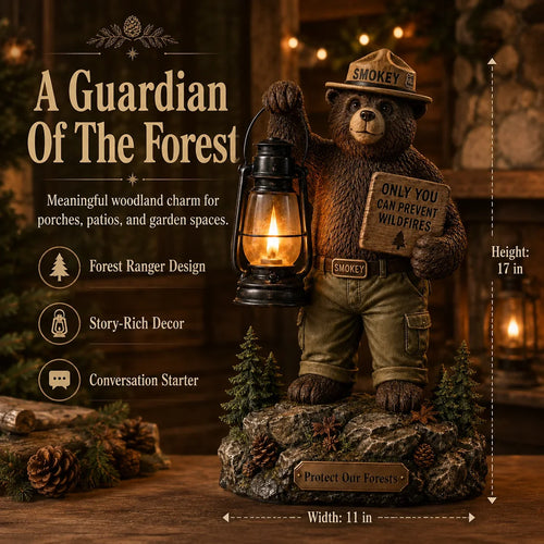 Outdoor Solar Forest Ranger Bear Lantern Statue for Garden Display