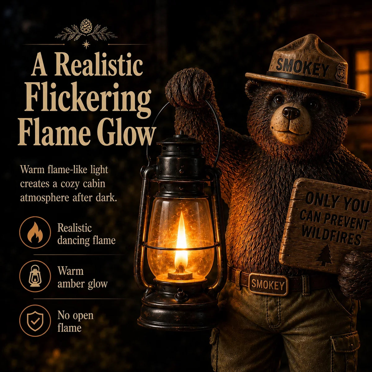 Outdoor Solar Forest Ranger Bear Lantern Statue for Garden Display